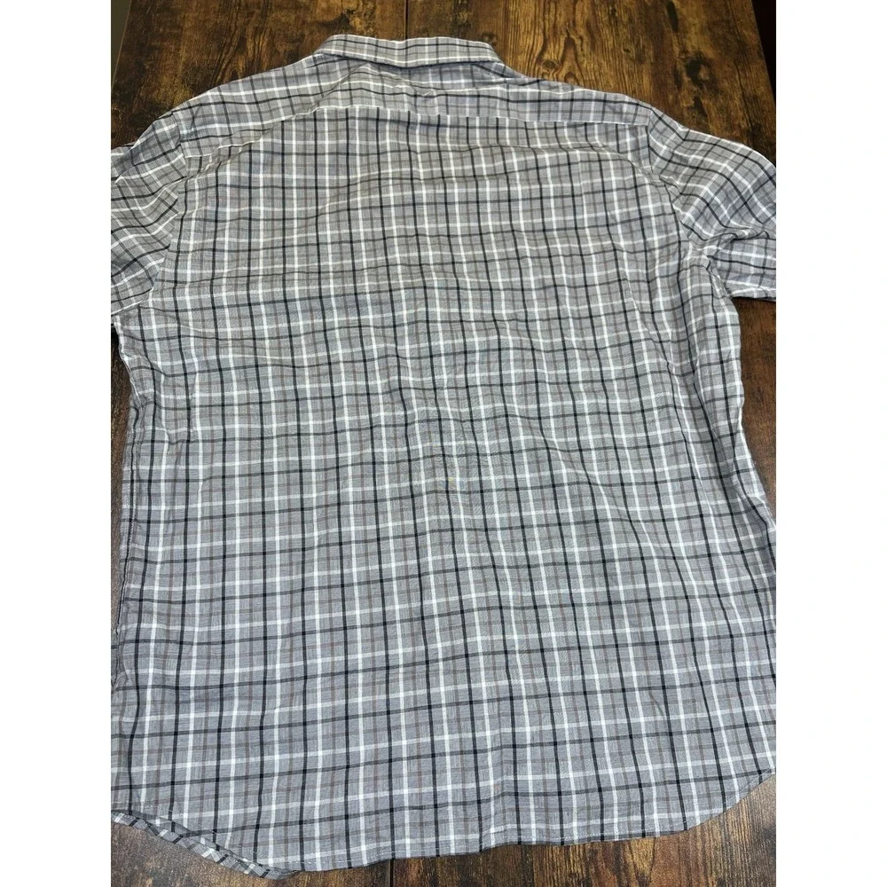 Banana Republic Untucked Fit Men's Plaid Shirt Large Gray Black Plaid